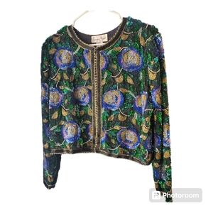 Laurence Kazar vintage 80's silk and beaded jacket, size XL